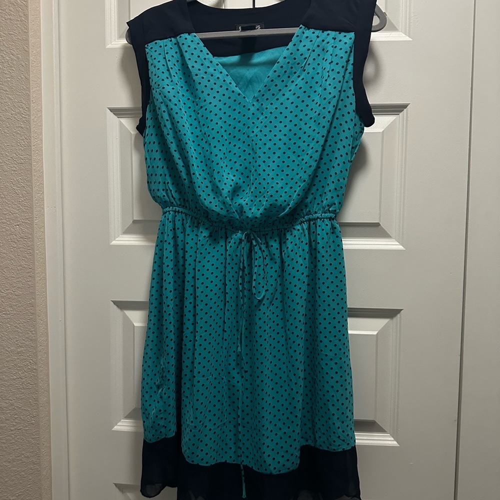 Enfocus Studio Teal and Black Polka Dots Mini Dress